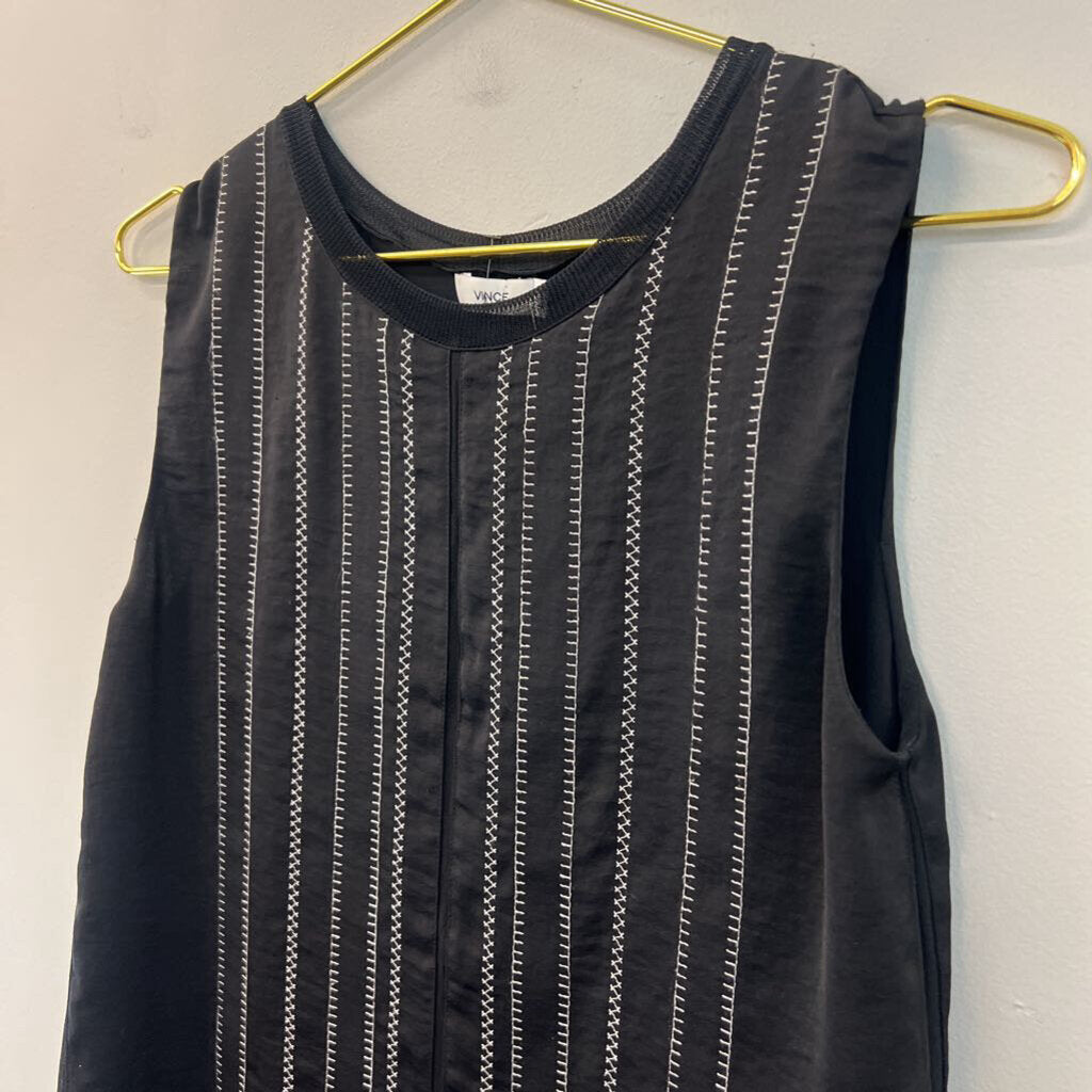 Vince Black/ White Embroidered Stripe Tank Top Extra Small
