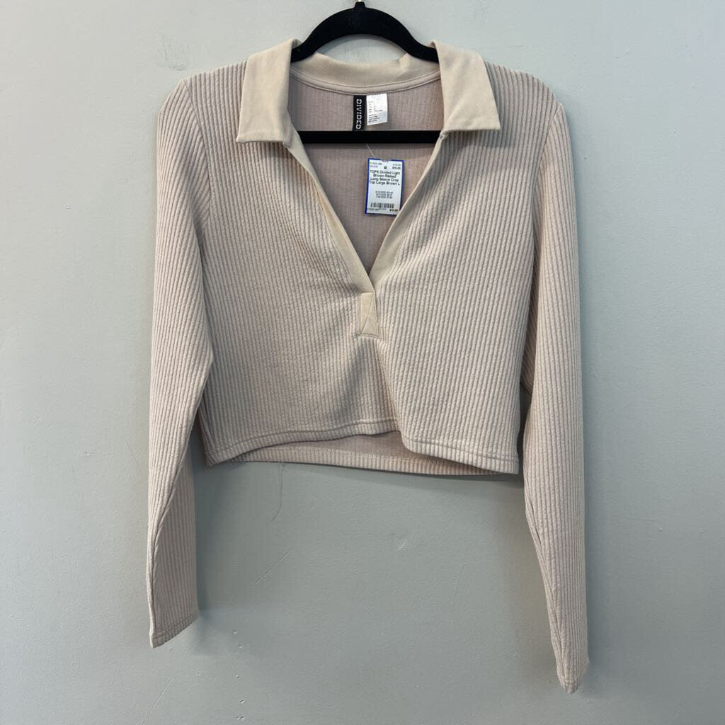 Light Brown Ribbed Long Sleeve Crop Top Large