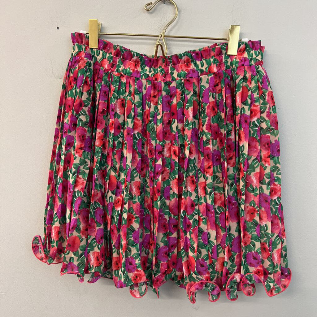 Endless Rose Pink/ Multi Flower Print Pleated Skirt Medium