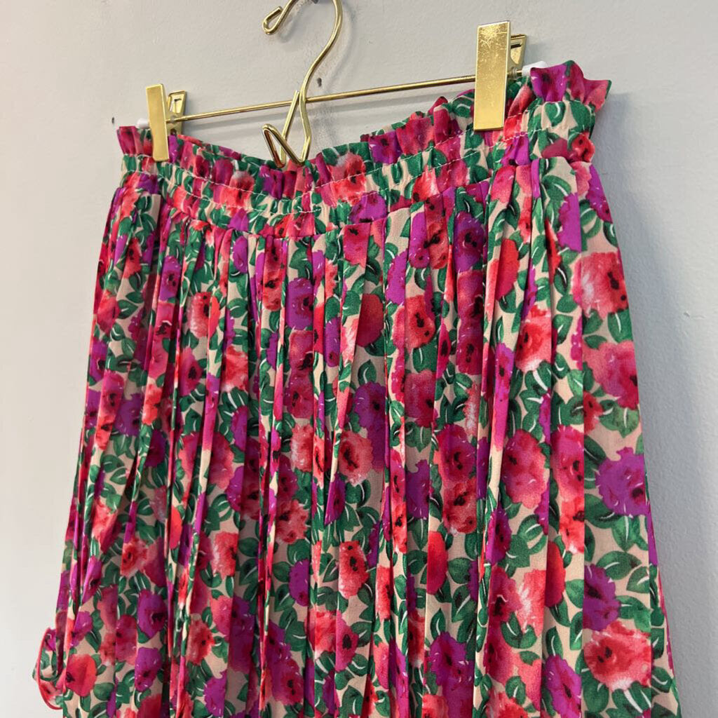 Endless Rose Pink/ Multi Flower Print Pleated Skirt Medium