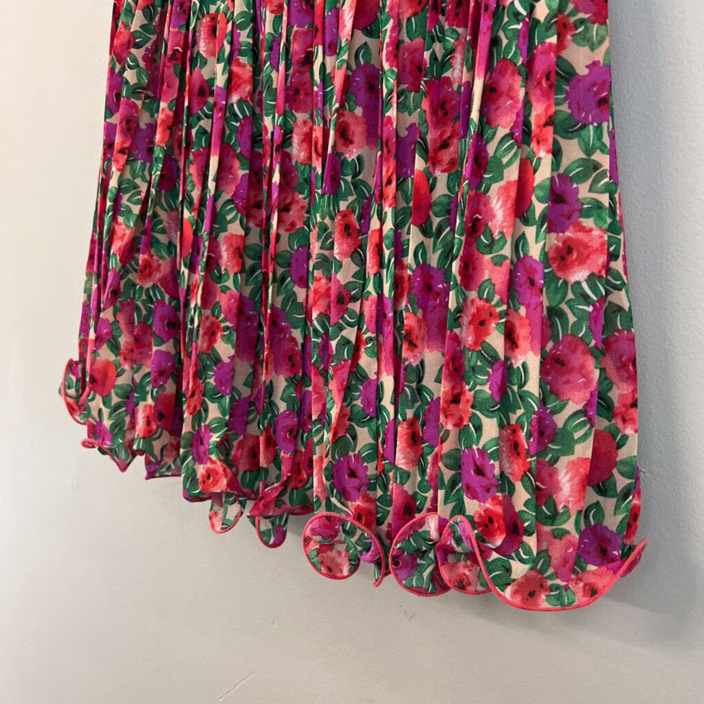 Endless Rose Pink/ Multi Flower Print Pleated Skirt Medium