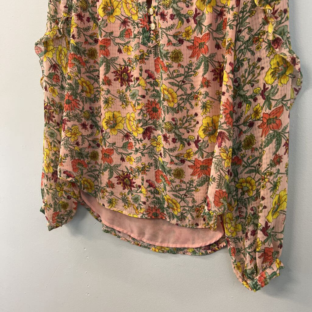 Loft Pink/ Multi Flower Print Long Sleeve Top Extra Small Petite