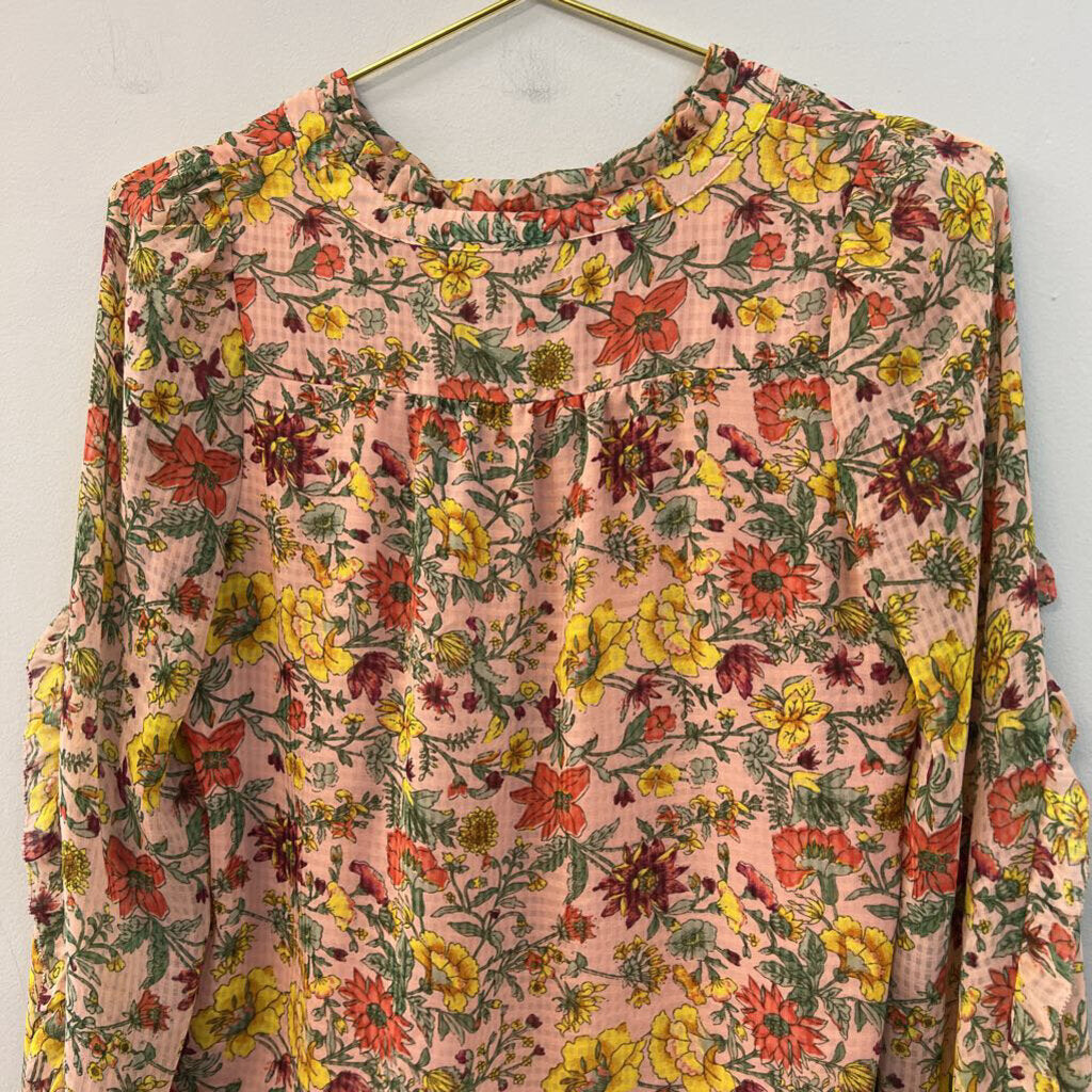 Loft Pink/ Multi Flower Print Long Sleeve Top Extra Small Petite