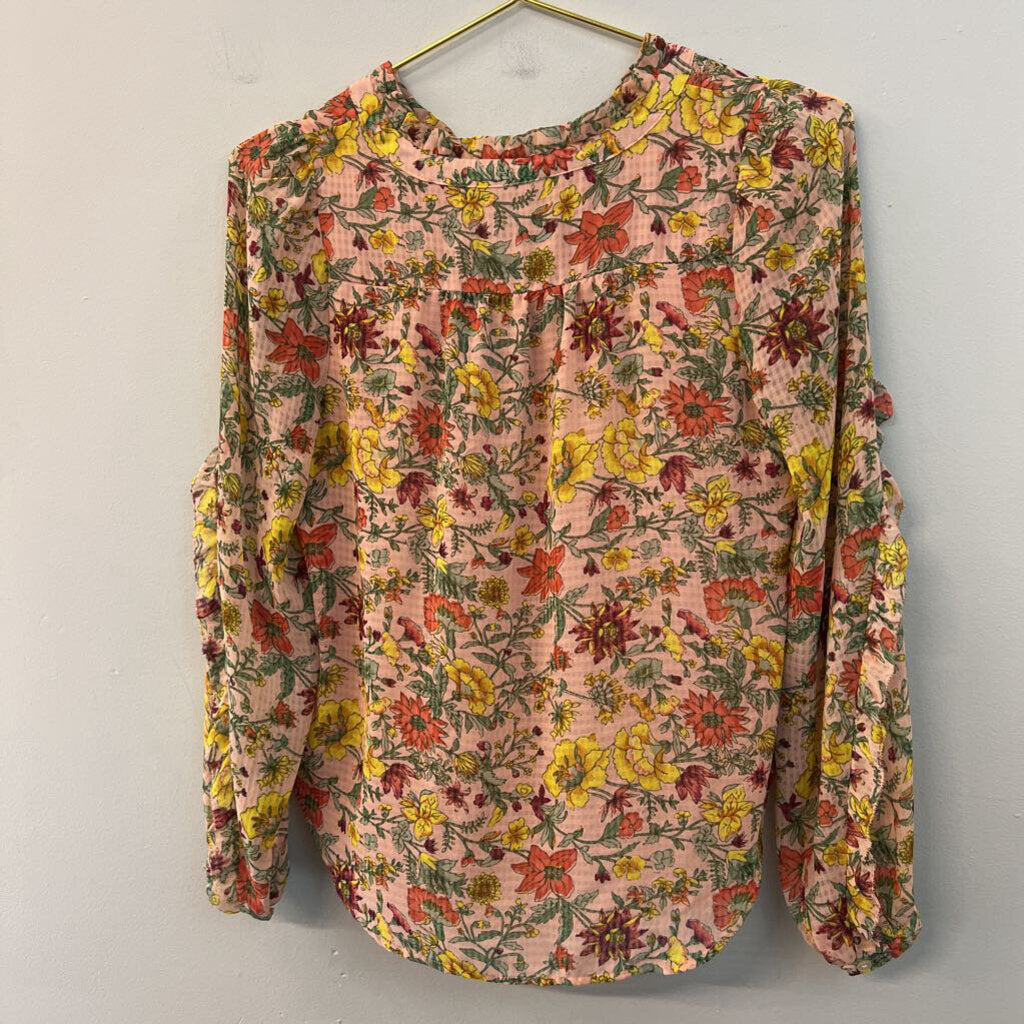 Loft Pink/ Multi Flower Print Long Sleeve Top Extra Small Petite
