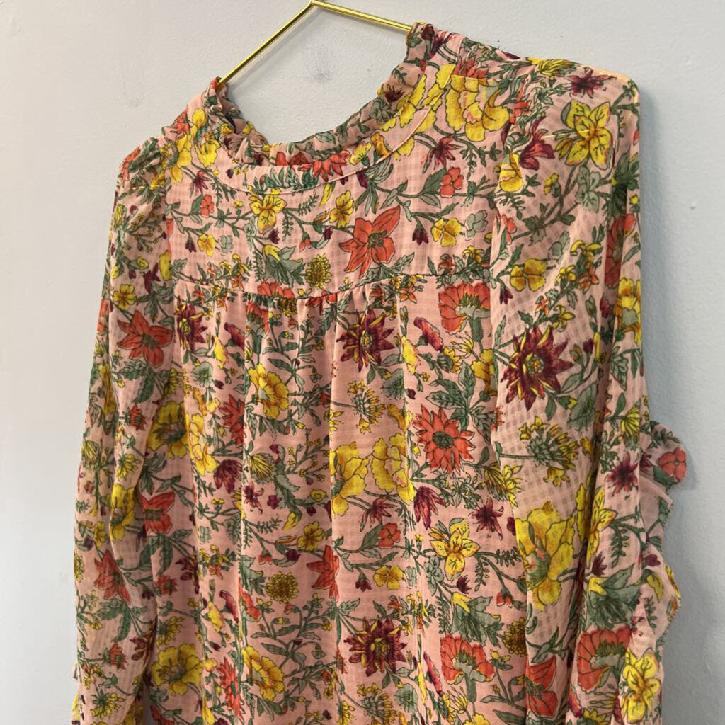 Loft Pink/ Multi Flower Print Long Sleeve Top Extra Small Petite