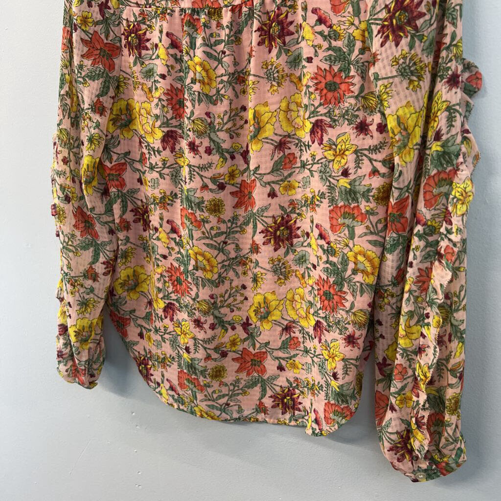 Loft Pink/ Multi Flower Print Long Sleeve Top Extra Small Petite