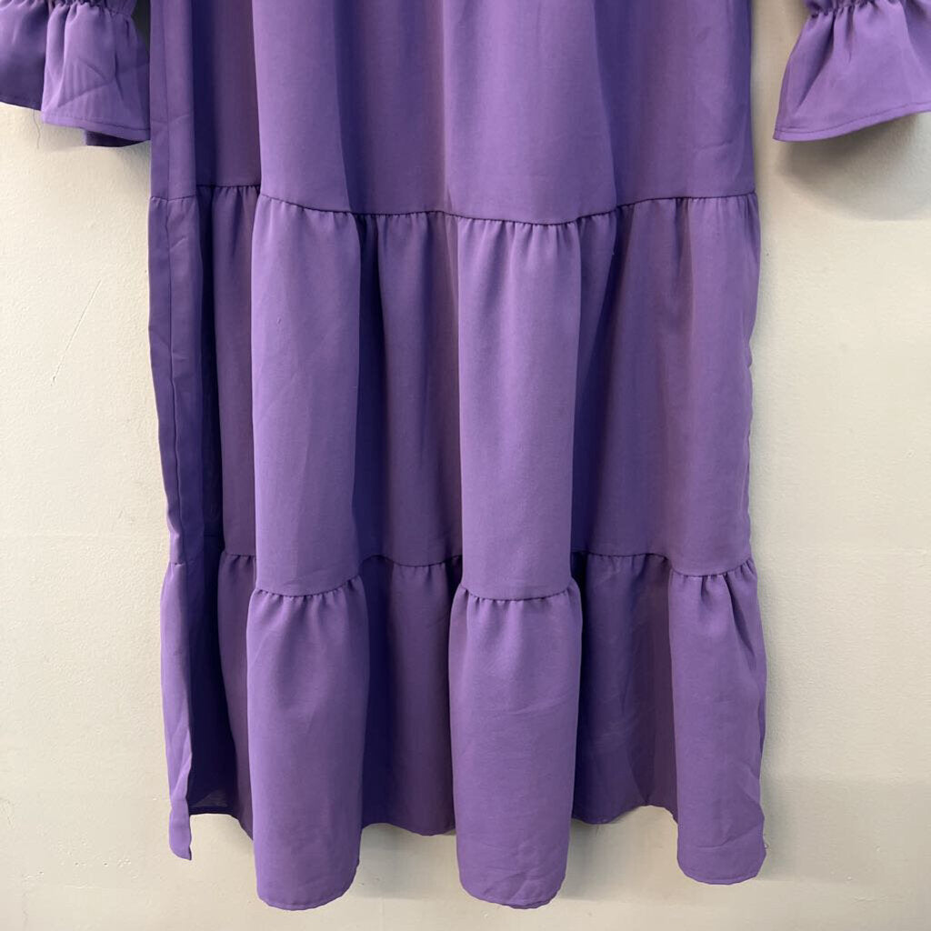 Purple Smocked Top Long Sleeve Maxi Dress Small
