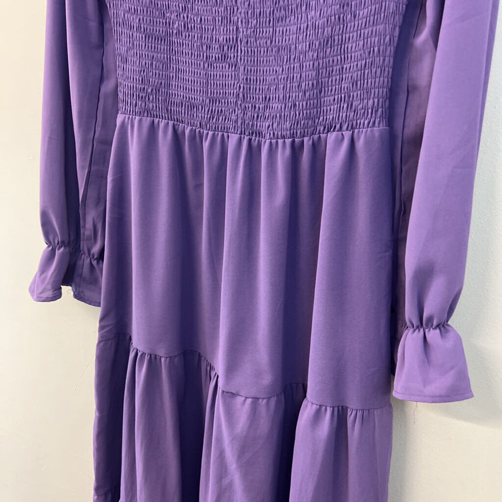 Purple Smocked Top Long Sleeve Maxi Dress Small
