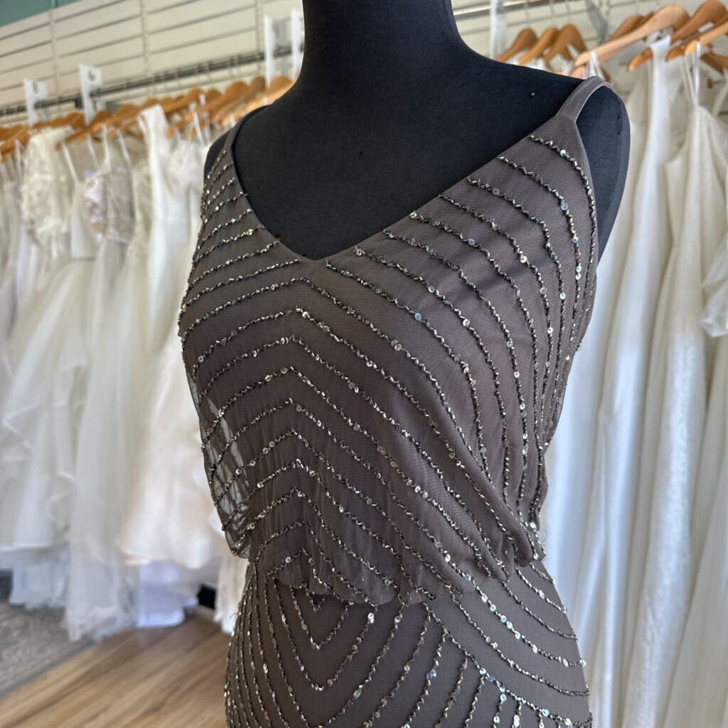 Adrianna Papell Brown Beaded/ Sequin Long Formal Dress 12