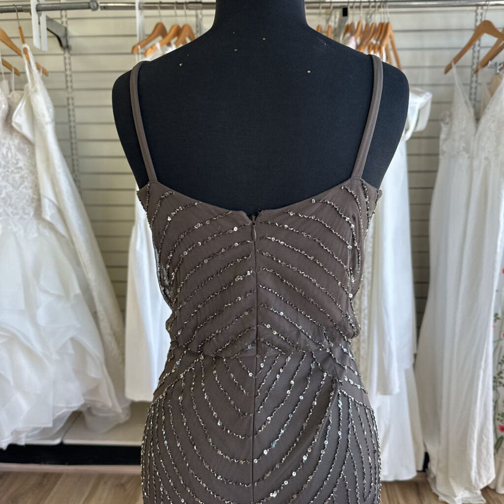 Adrianna Papell Brown Beaded/ Sequin Long Formal Dress 12