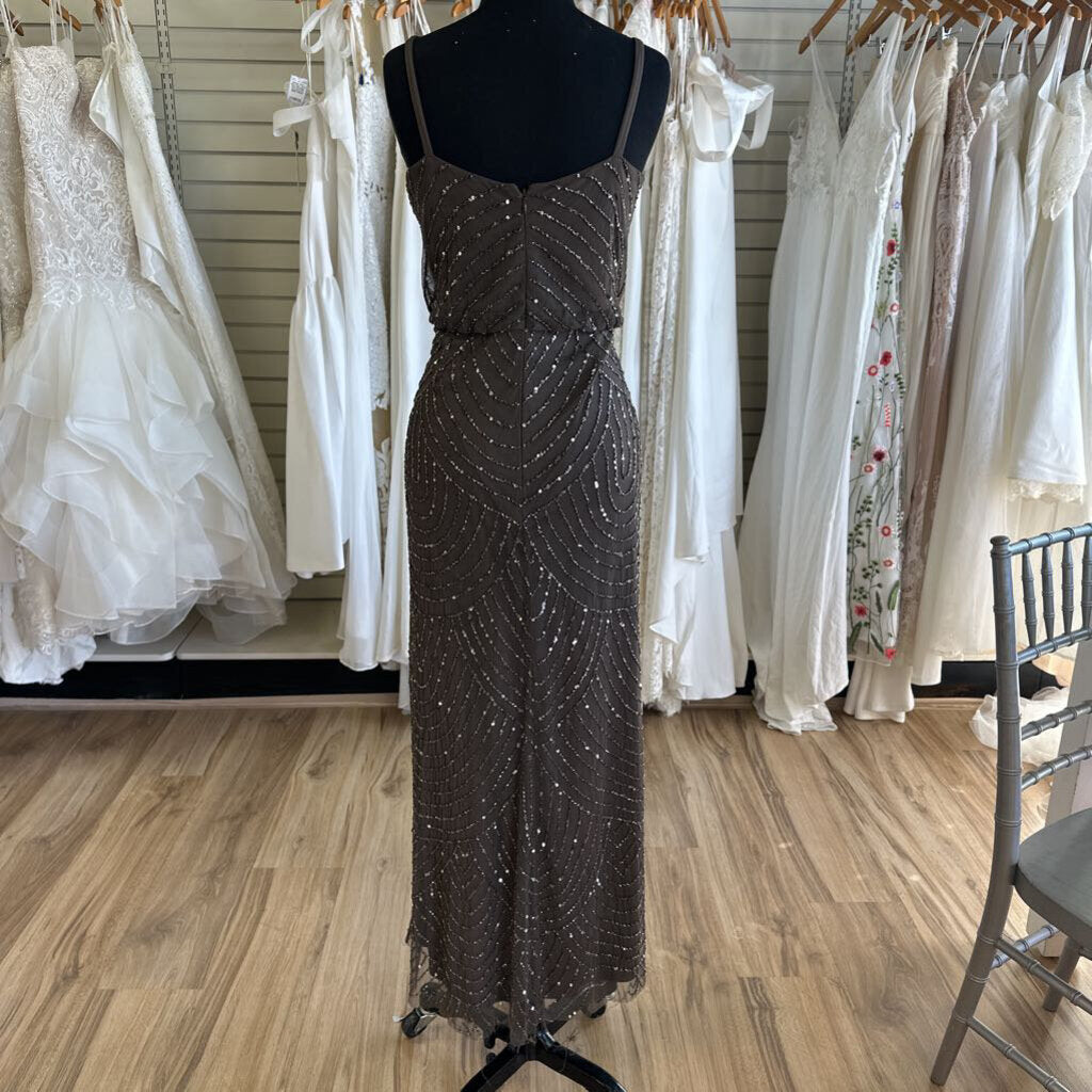 Adrianna Papell Brown Beaded/ Sequin Long Formal Dress 12