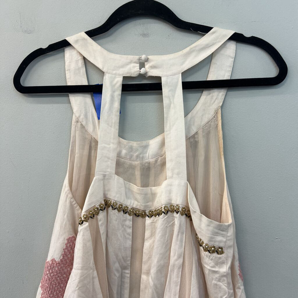 Floreat Beige/ Multi Embroidered/ Beaded Tank Top 6