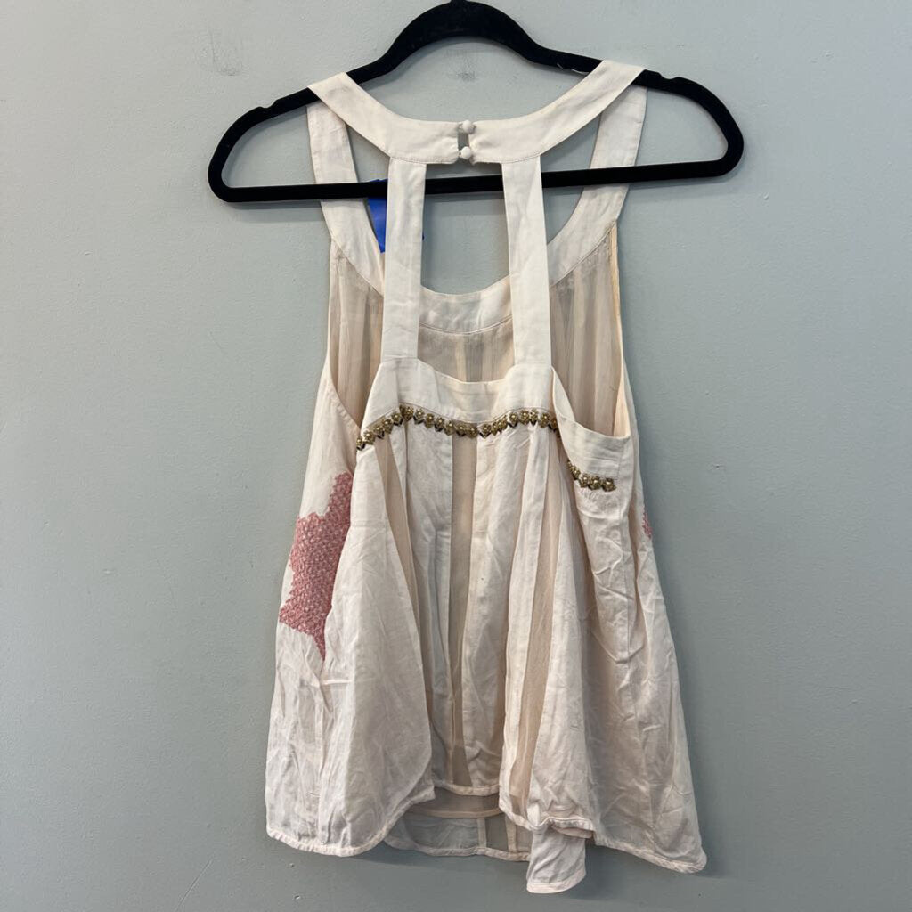 Floreat Beige/ Multi Embroidered/ Beaded Tank Top 6