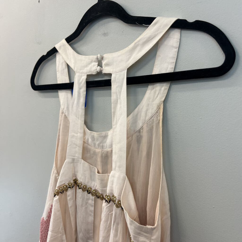 Floreat Beige/ Multi Embroidered/ Beaded Tank Top 6