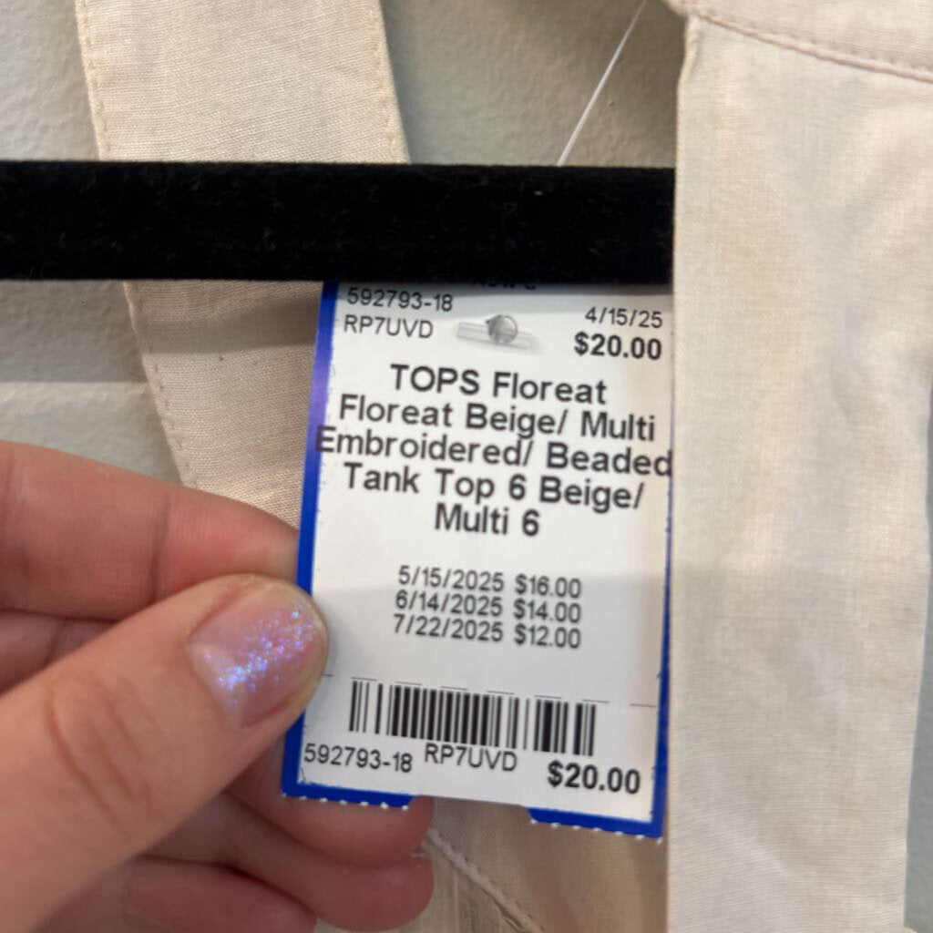 Floreat Beige/ Multi Embroidered/ Beaded Tank Top 6