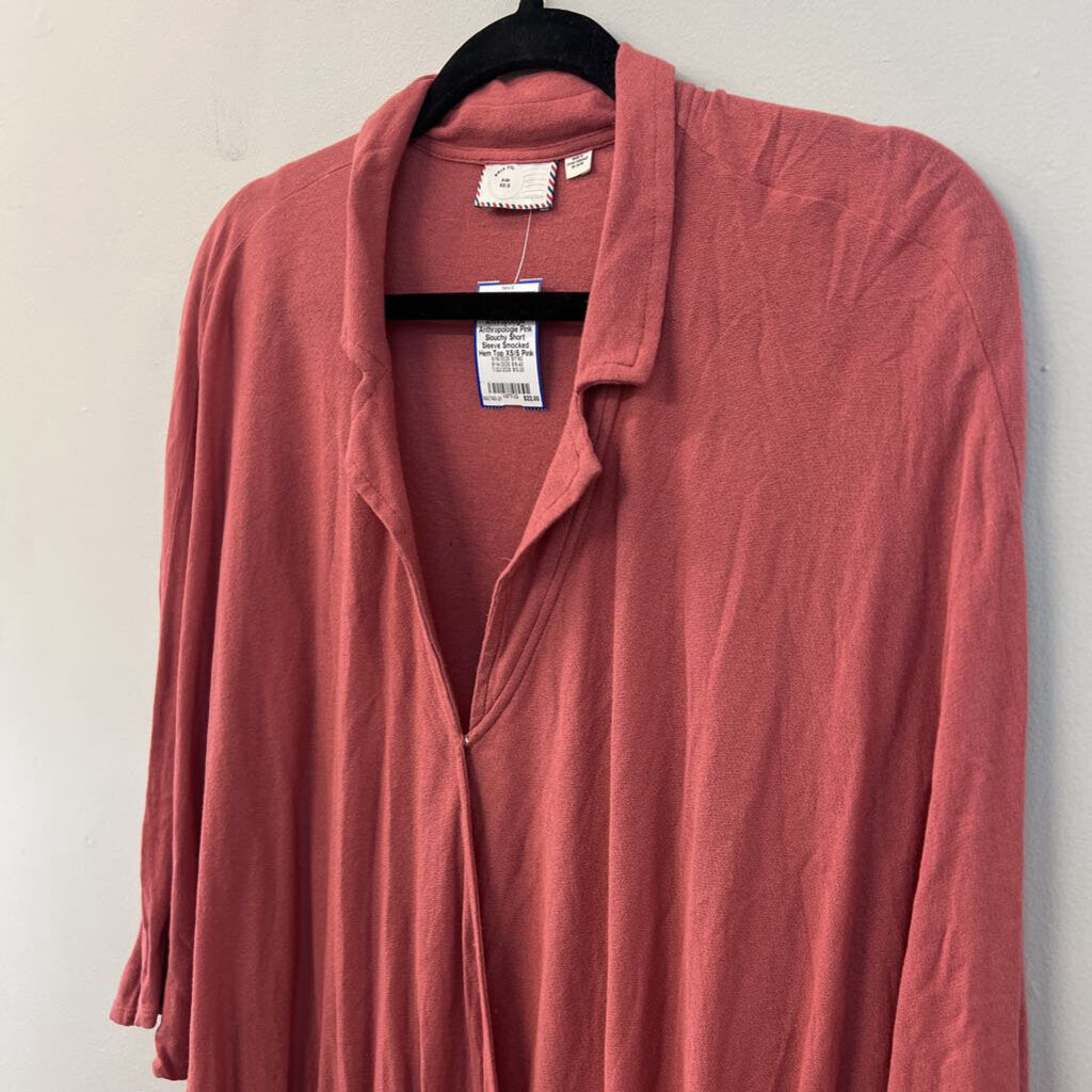 Anthropologie Pink Slouchy Short Sleeve Smocked Hem Top XS/S