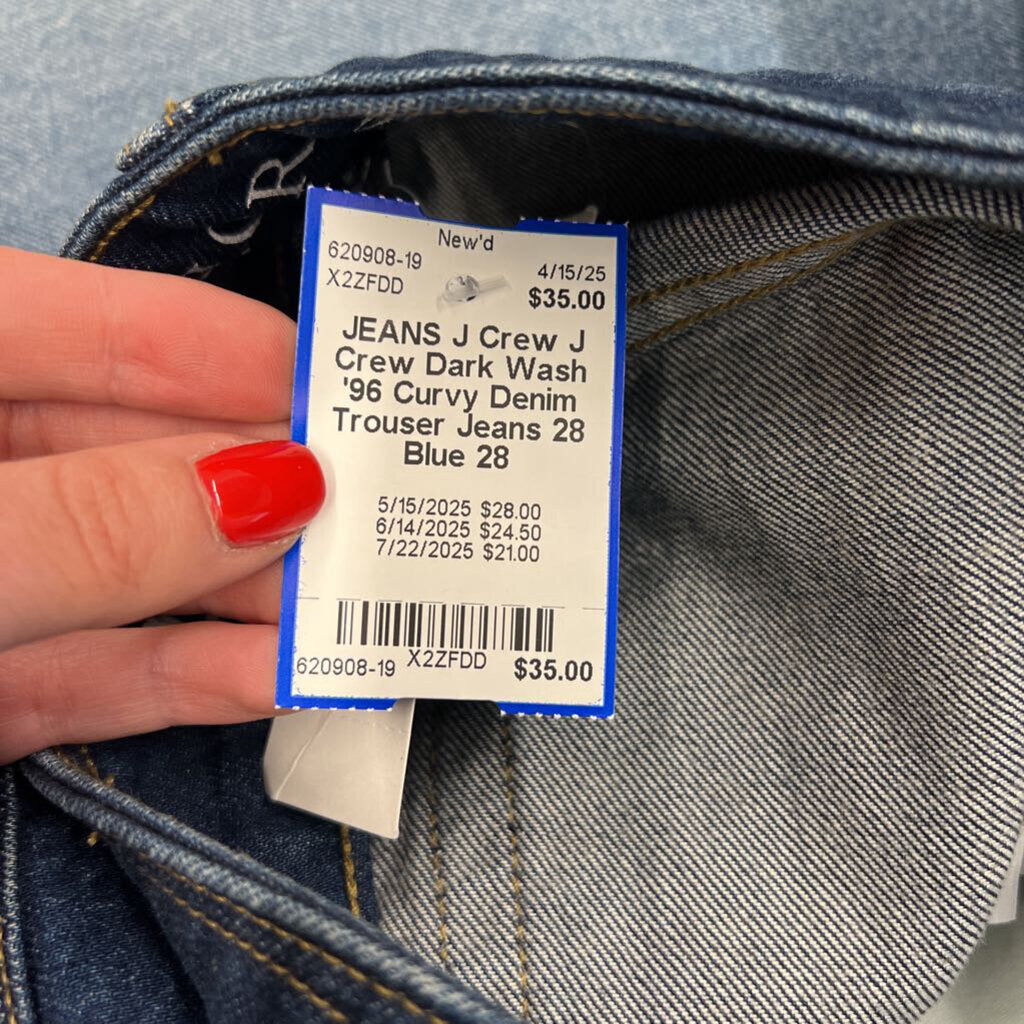 J Crew Dark Wash '96 Curvy Denim Trouser Jeans 28