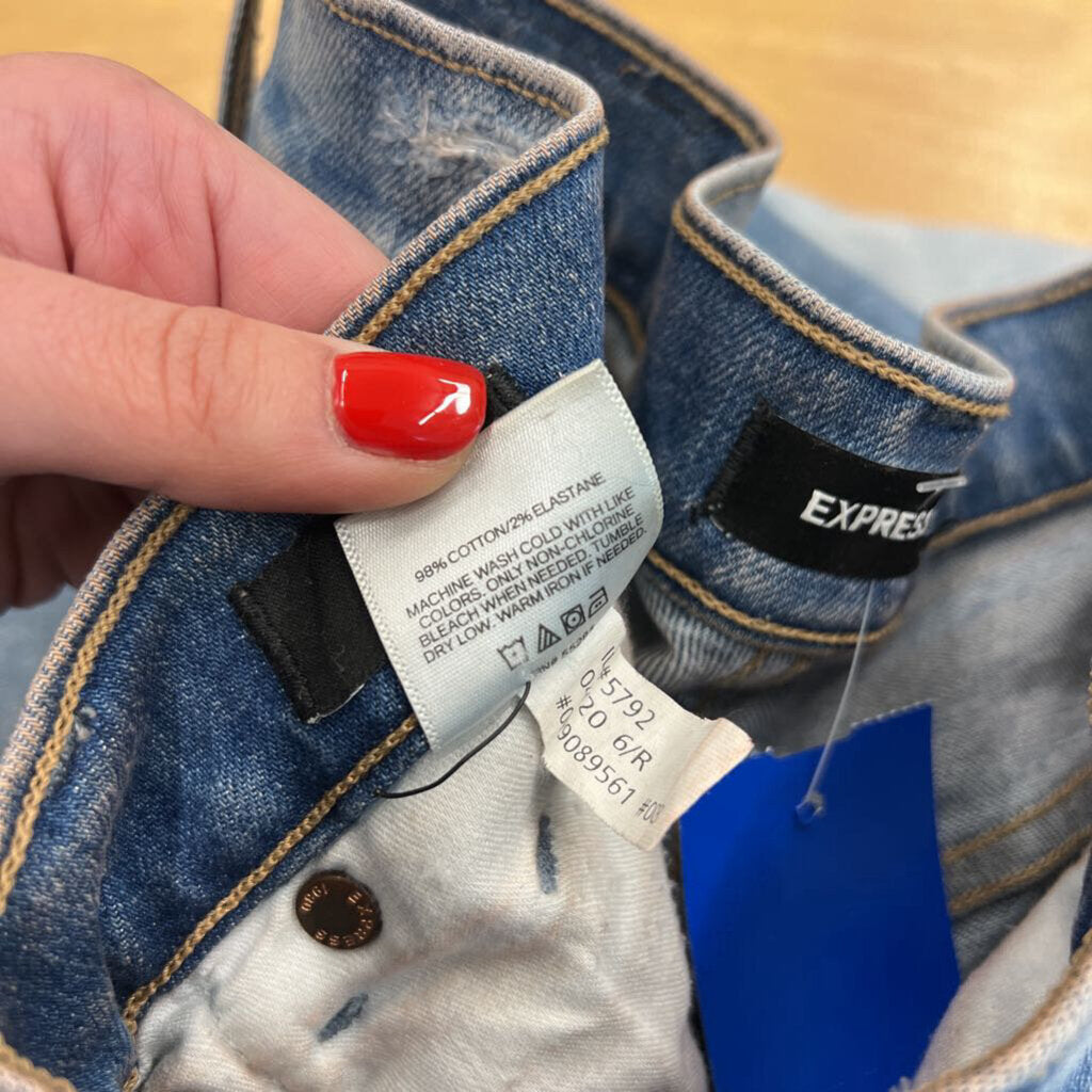 Express Light Wash High Waisted Distressed Jeans 6