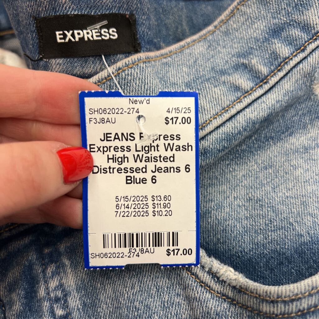 Express Light Wash High Waisted Distressed Jeans 6