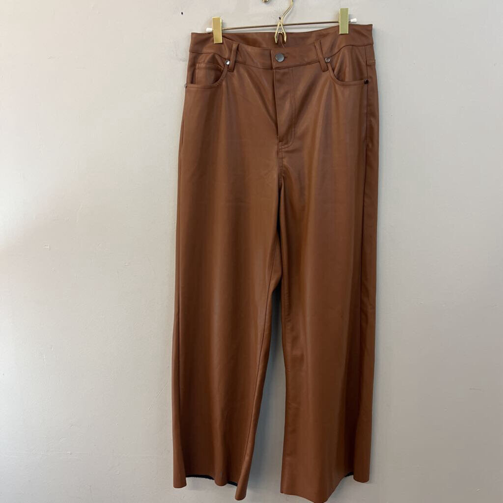 Easel Brown Faux Leather Wide Leg Pants Medium