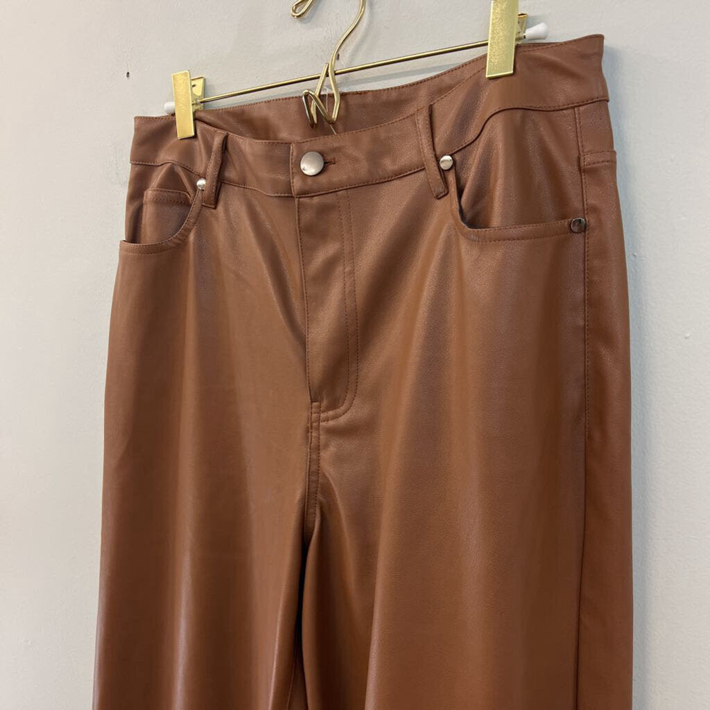 Easel Brown Faux Leather Wide Leg Pants Medium