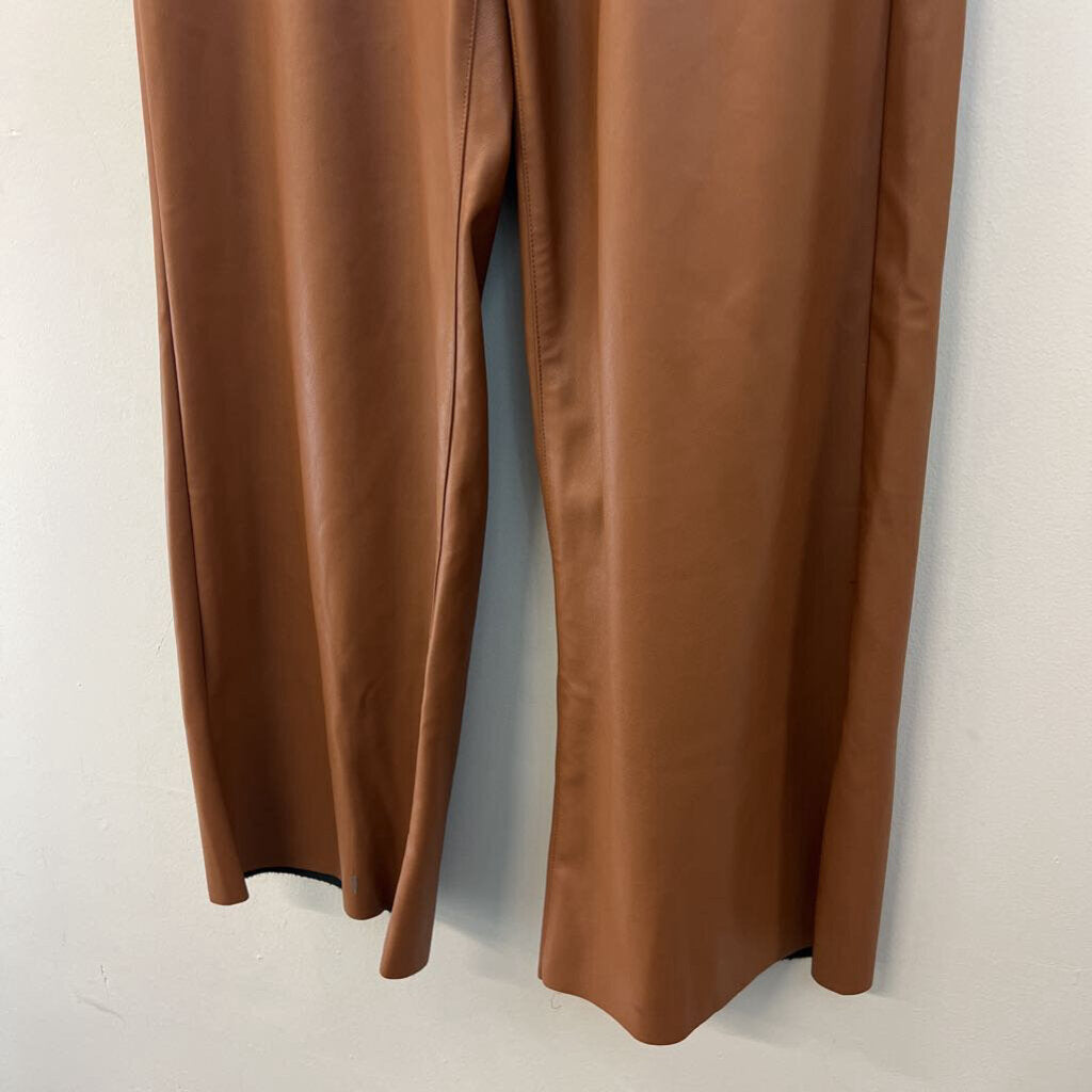 Easel Brown Faux Leather Wide Leg Pants Medium