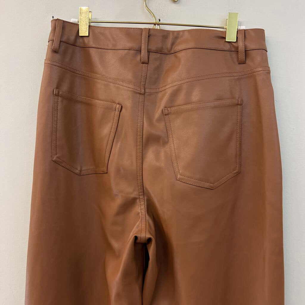 Easel Brown Faux Leather Wide Leg Pants Medium