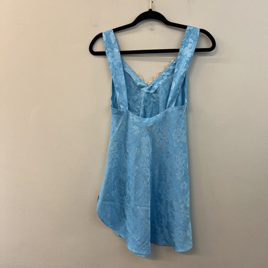 Vintage Victoria's Secret Blue/ Gold Silky Paisley Print Lace Detail Slip Dress Small