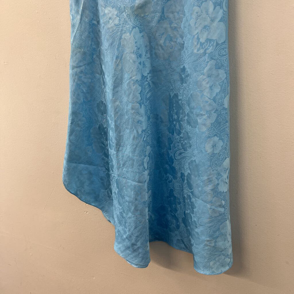 Vintage Victoria's Secret Blue/ Gold Silky Paisley Print Lace Detail Slip Dress Small