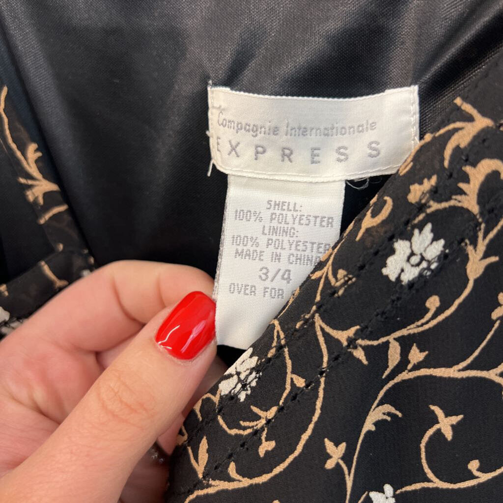 Vintage Express Black/ Beige Print Dress 3/4