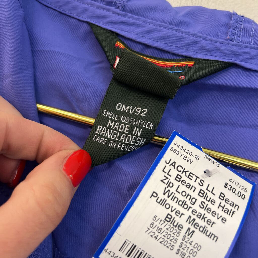 LL Bean Blue Half Zip Long Sleeve Windbreaker Pullover Medium
