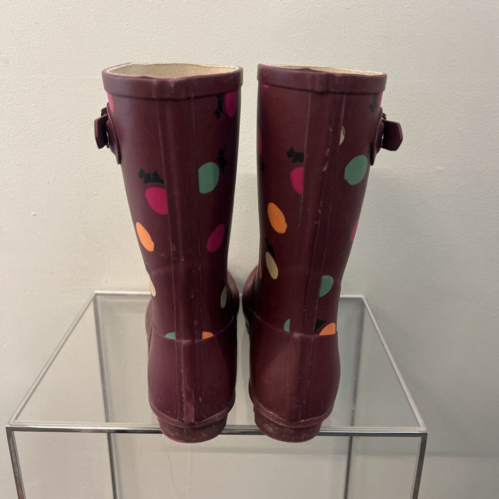 Radley Burgundy/ Multi Alba Polka Dot Mid Wellington Rain Boots 10