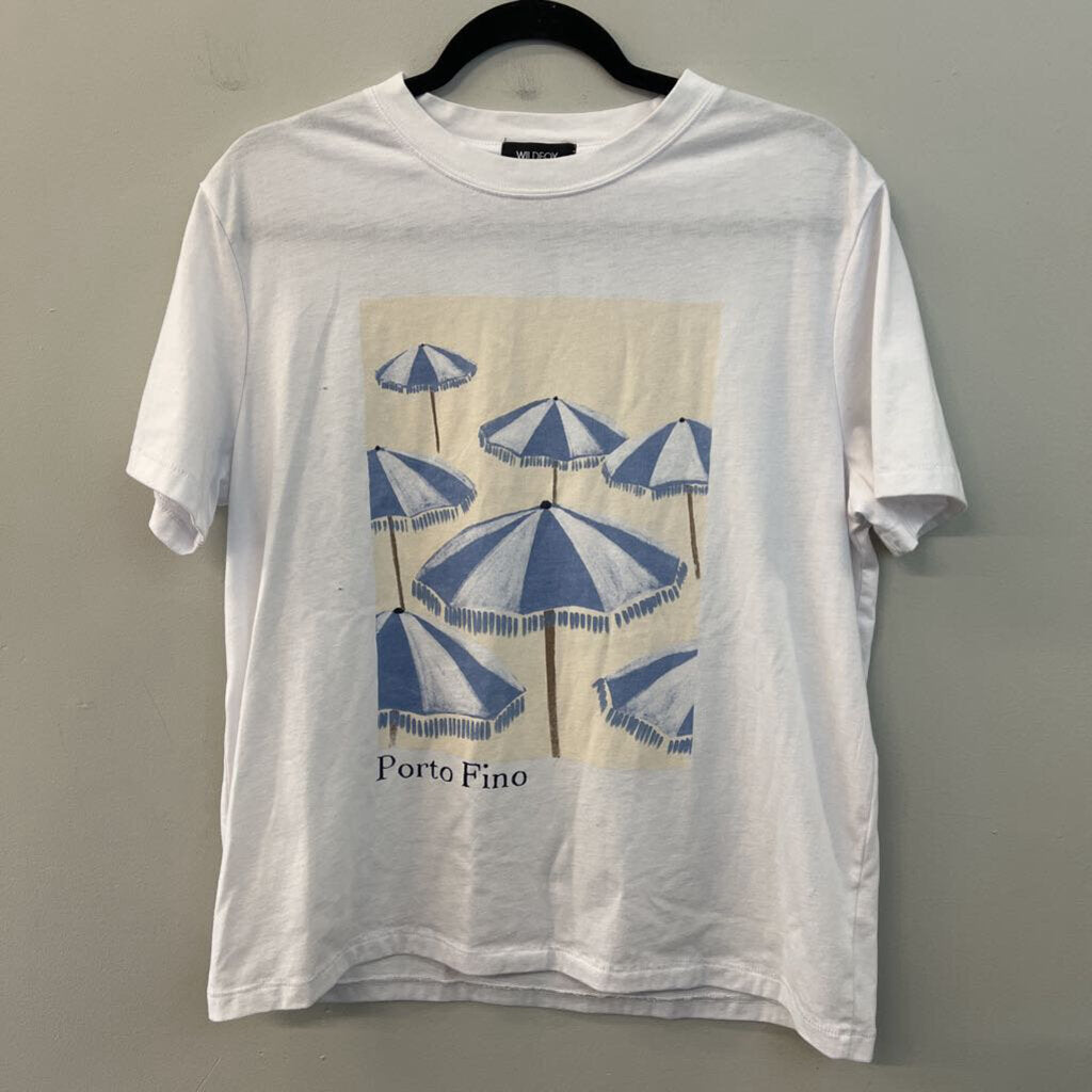 Wildfox White/ Blue Porto Fino Short Sleeve Graphic Tee Medium