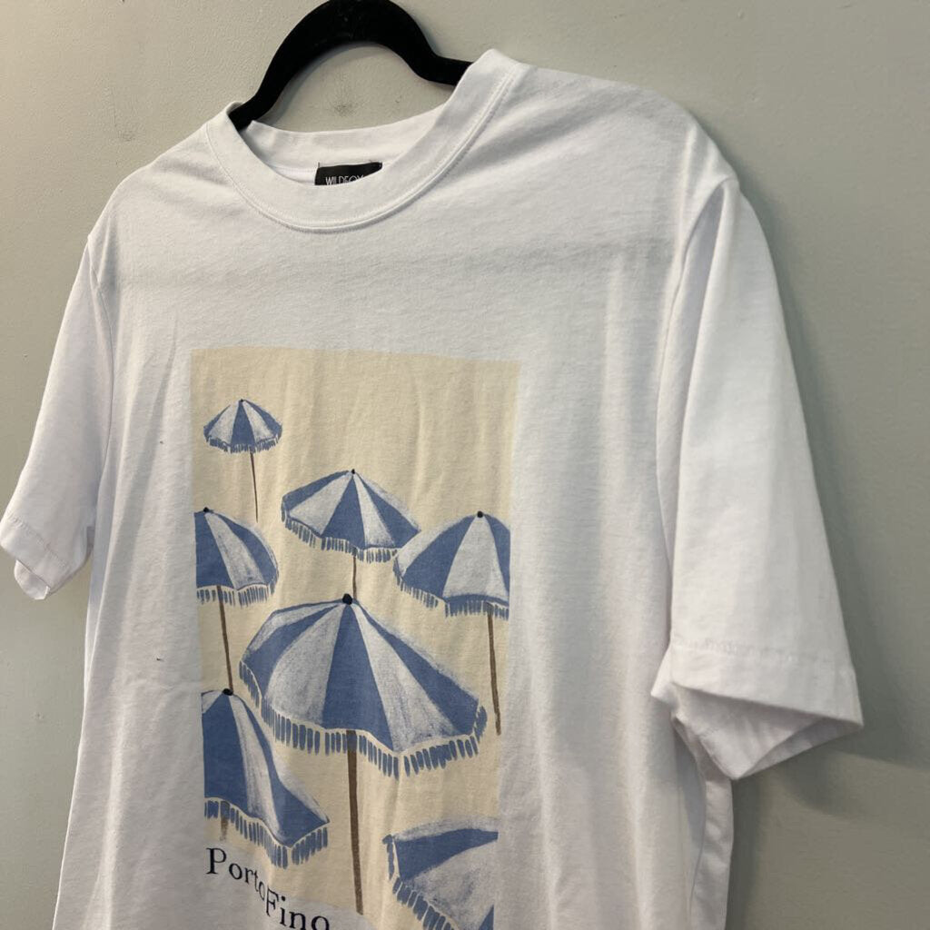 Wildfox White/ Blue Porto Fino Short Sleeve Graphic Tee Medium