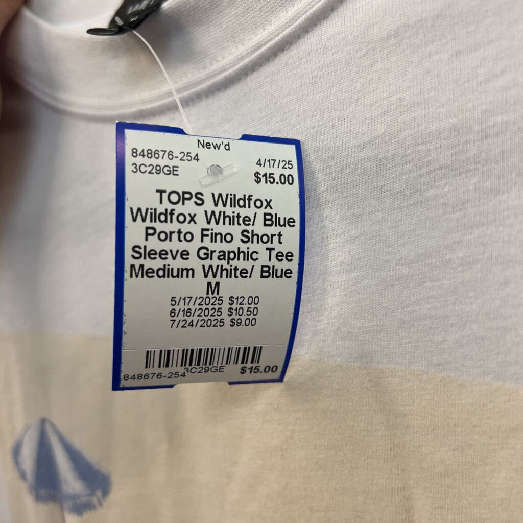 Wildfox White/ Blue Porto Fino Short Sleeve Graphic Tee Medium