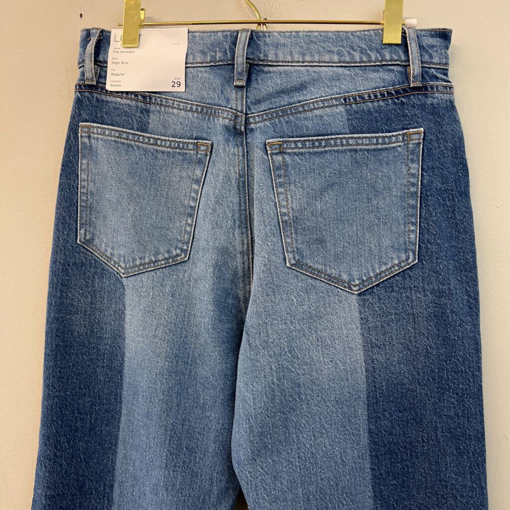 Loft Two Tone Denim The Straight High Rise Jeans 29 Petite