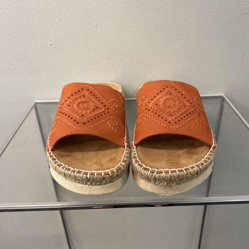 Lucky Brand Orange Leather Platform Slip On Sandals 6.5