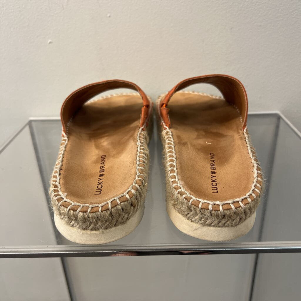 Lucky Brand Orange Leather Platform Slip On Sandals 6.5