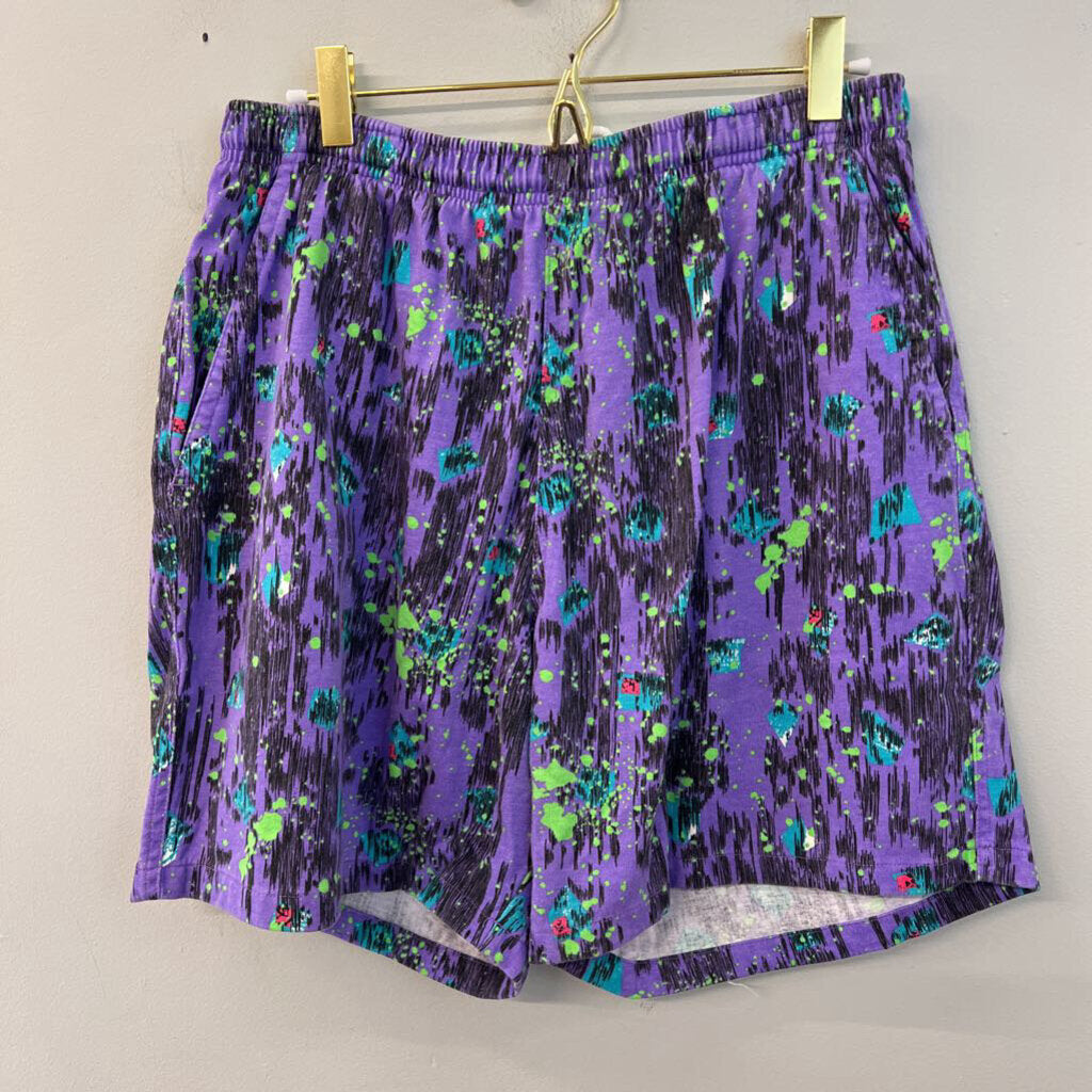 Vintage Surf Gear Purple/ Multi Retro Print Pull On Shorts Medium