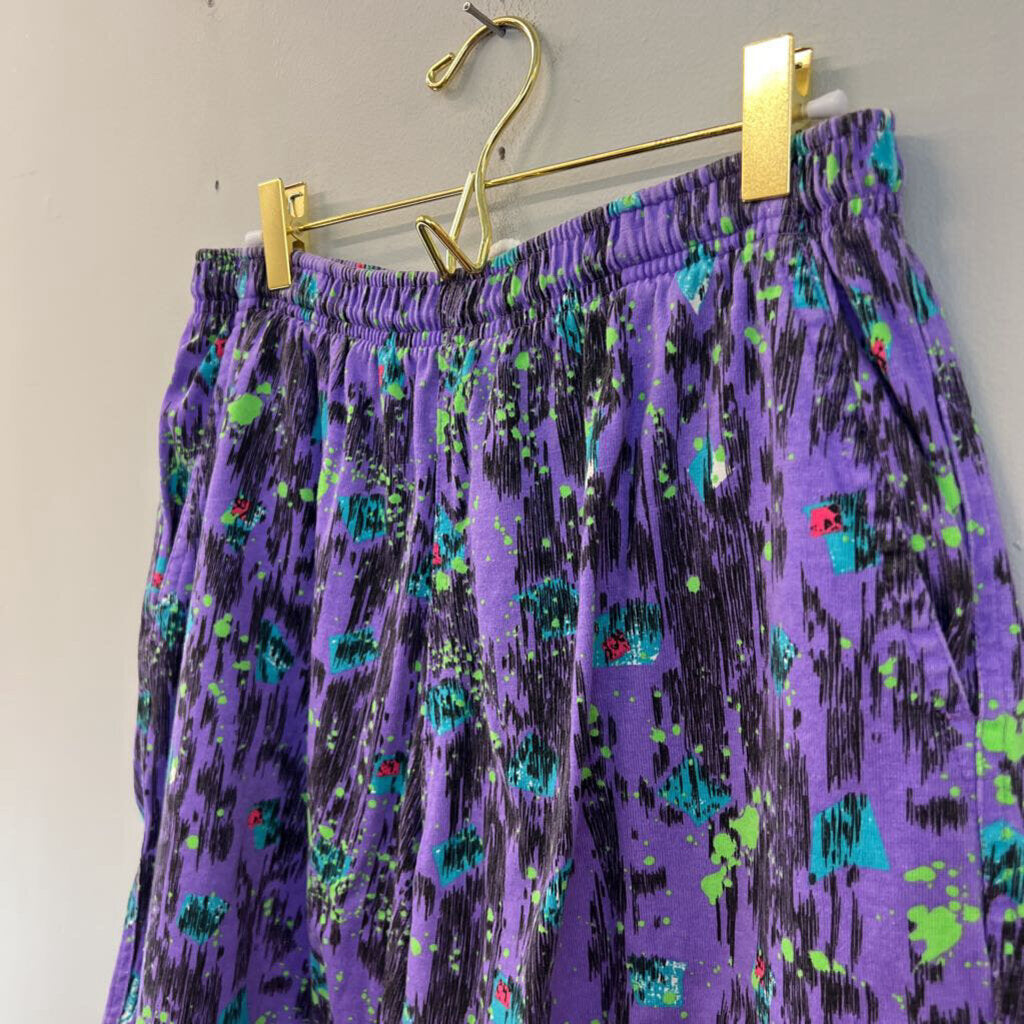 Vintage Surf Gear Purple/ Multi Retro Print Pull On Shorts Medium