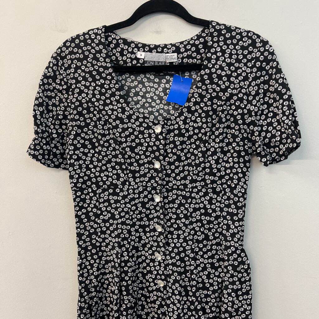 Vintage Joni Blair Black/ White Print Short Sleeve Button Down Dress 9