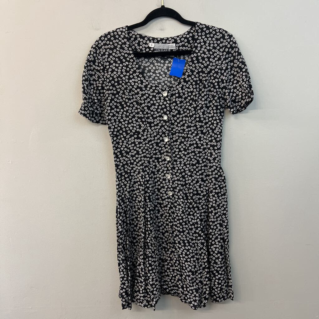 Vintage Joni Blair Black/ White Print Short Sleeve Button Down Dress 9