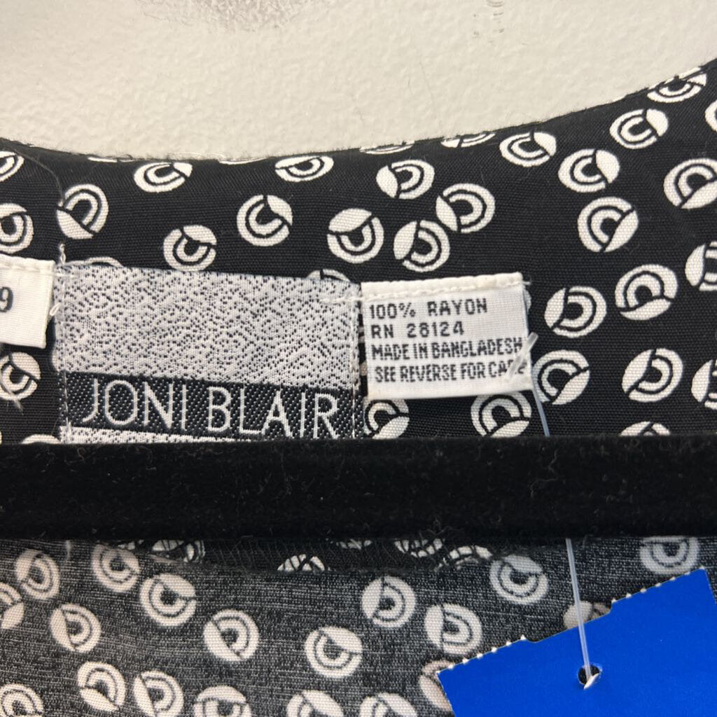 Vintage Joni Blair Black/ White Print Short Sleeve Button Down Dress 9