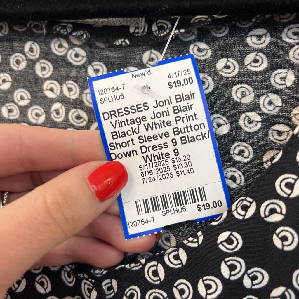Vintage Joni Blair Black/ White Print Short Sleeve Button Down Dress 9