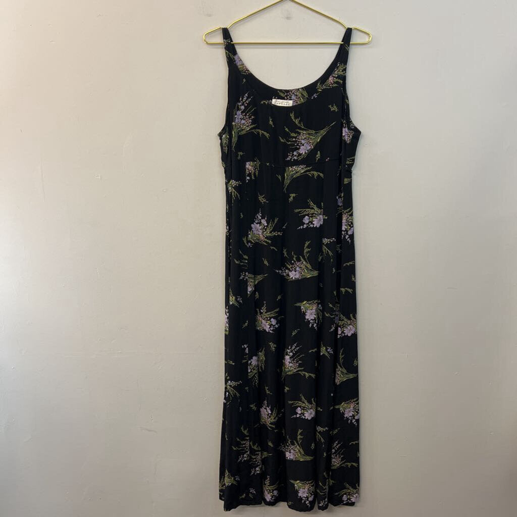 Vintage Express Black/ Purple Flower Print Tank Maxi Dress 11/12