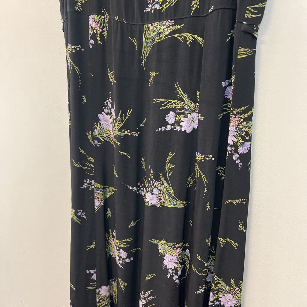 Vintage Express Black/ Purple Flower Print Tank Maxi Dress 11/12