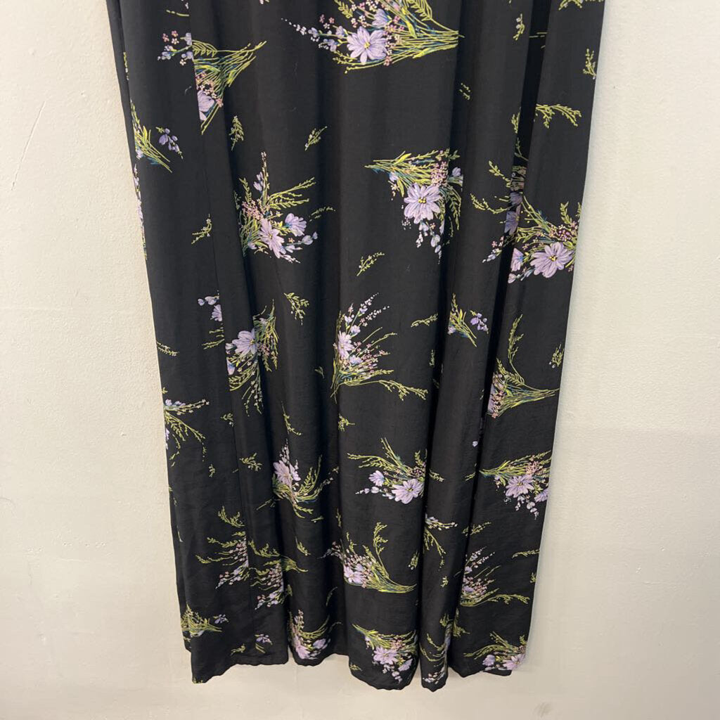 Vintage Express Black/ Purple Flower Print Tank Maxi Dress 11/12