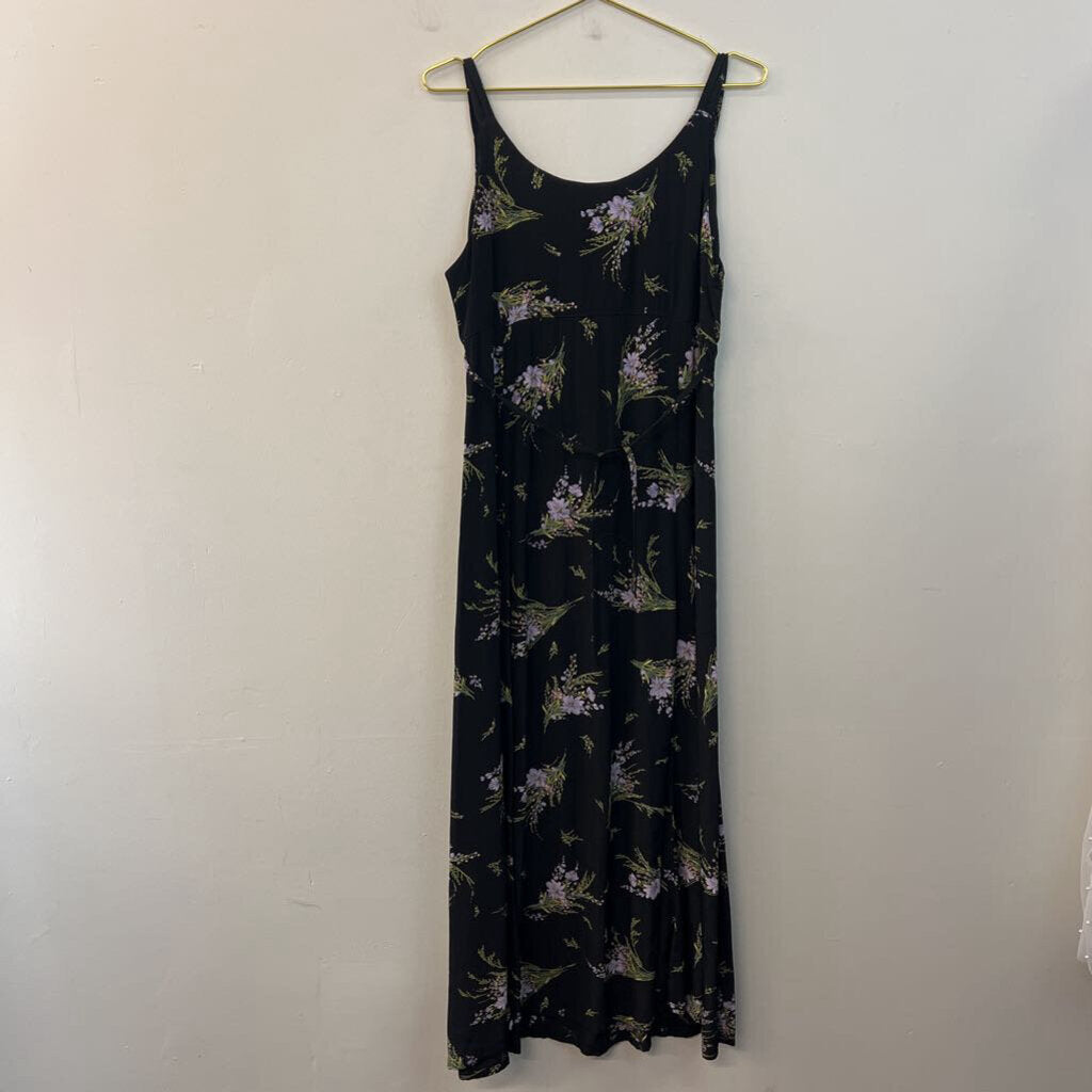 Vintage Express Black/ Purple Flower Print Tank Maxi Dress 11/12