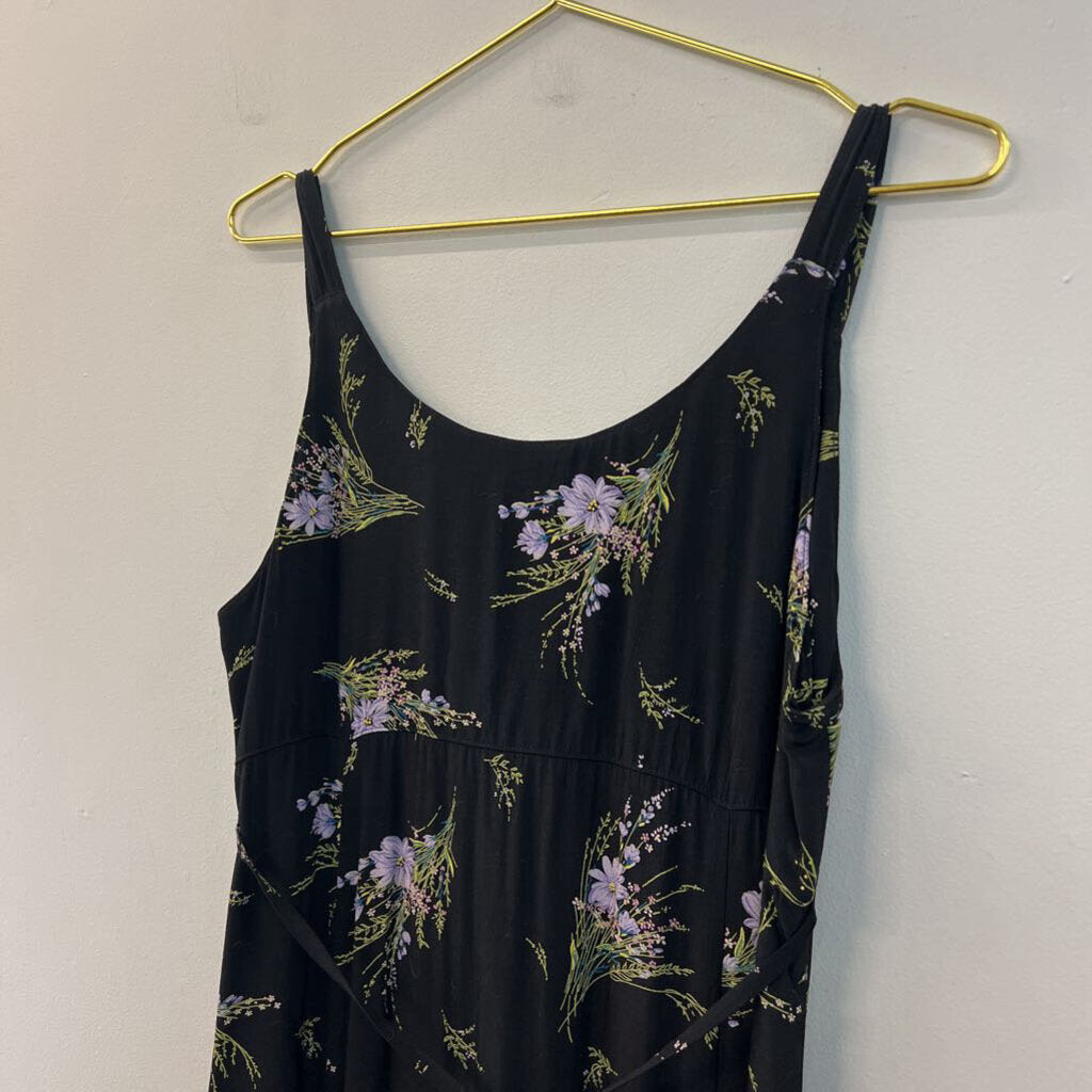 Vintage Express Black/ Purple Flower Print Tank Maxi Dress 11/12