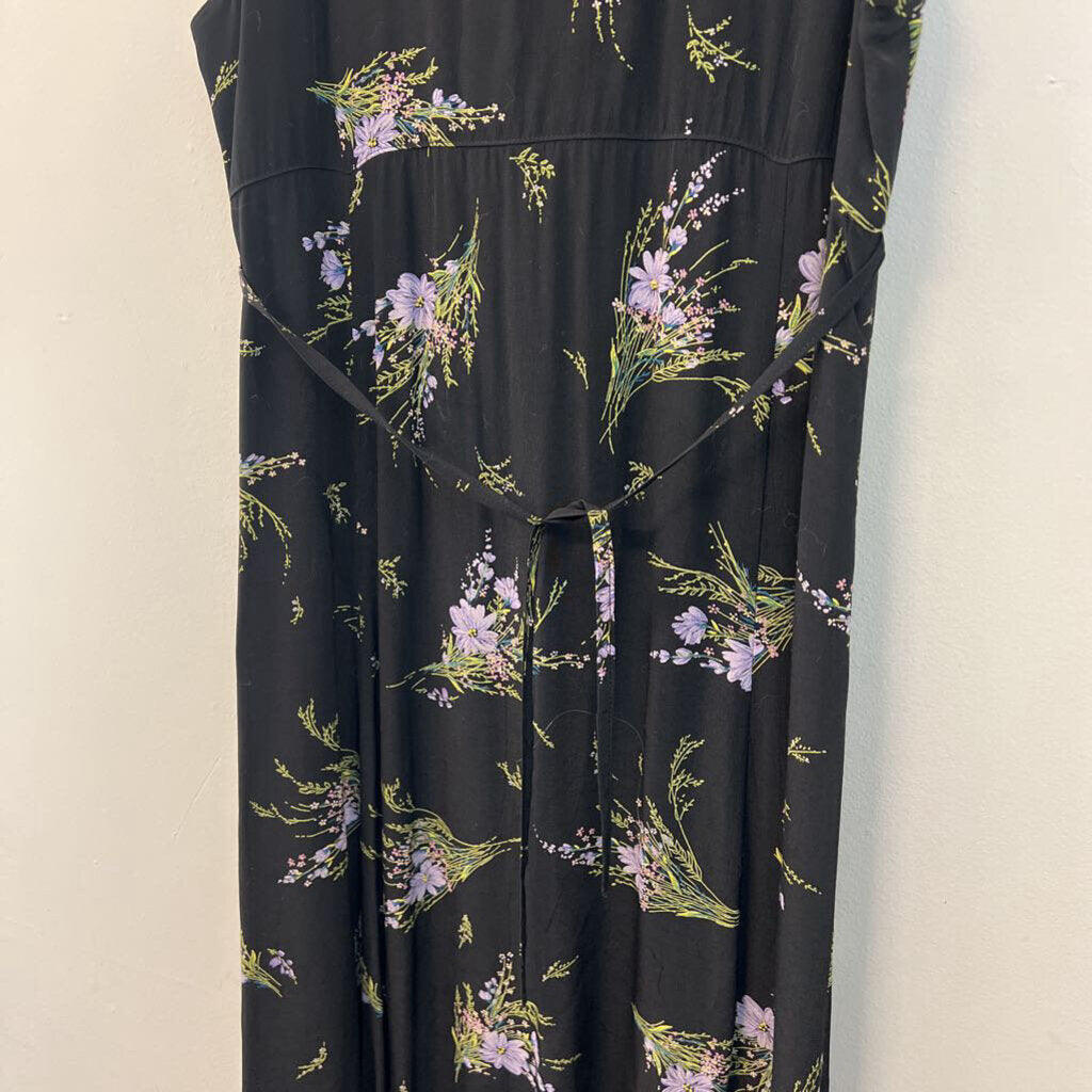 Vintage Express Black/ Purple Flower Print Tank Maxi Dress 11/12